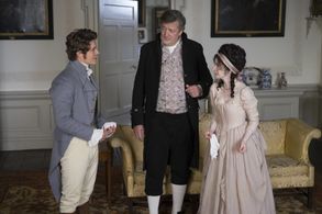 Stephen Fry, Xavier Samuel, and Jenn Murray in Love & Friendship (2016)
