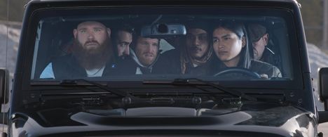 Harlan Blayne Kytwayhat, Andrew Antsanen, Jared Keeso, Max Bouffard, and Terry Ryan in Shoresy (2022)