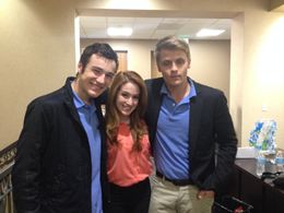 Katherine Diaz, Parker Mack and Houston Stevenson on set of For the Booth