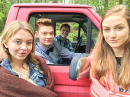 PK DeVan, Austin Filson, Madison Lintz and Sydney Sweeney on set of Tell Me Your Name