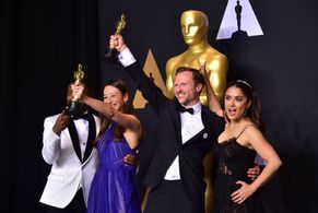 Salma Hayek, David Oyelowo, Joanna Natasegara, and Orlando von Einsiedel at an event for The Oscars (2017)
