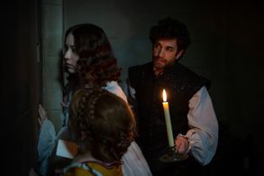 Adam Garcia, Kiruna Stamell, and Liv Hill in The Serpent Queen (2022)