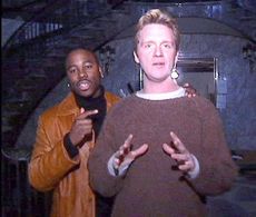 Kevin Arbouet and Anthony Michael Hall on the set of Funny Valentine
