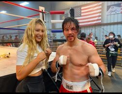 Faith with Mark Wahlberg filming on the set of Father Stu