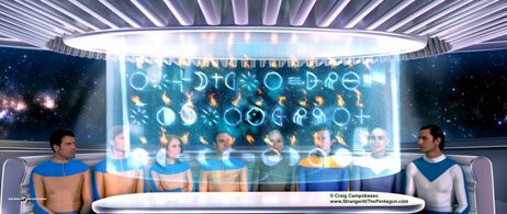 Valiant Thor (Jeff Joslin) reads the Language of the Gods sent through Created Being Uniah (Doug Mattingly) from the Uni