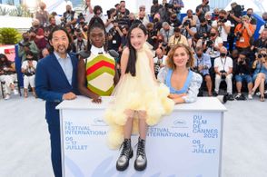 Kogonada, Jodie Turner-Smith, Haley Lu Richardson, and Malea Emma Tjandrawidjaja at an event for After Yang (2021)