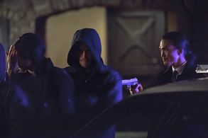 Karl Yune, Willa Holland, and Stephen Amell in Arrow (2012)