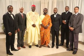 Fraser James, Jimmy Akingbola, Adjetey Anang, John Dumelo, and Nickolai Salcedo in Hero: The Extraordinary Life of Mr. U