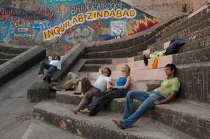 Sharman Joshi, Aamir Khan, Alice Patten, Siddharth, Kunal Kapoor, and Soha Ali Khan in Rang De Basanti (2006)