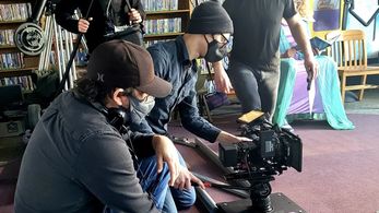 Kyle B. Thompson with Director of Photography Rick Cook on set of Parrot.