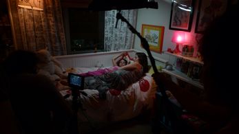 Mina Gorelick and Mahsa Ghorbankarimi on the set of Luciferous