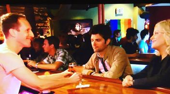 Jason Boegh, Adam Scott and Amy Poehler on 