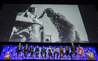 Anthony Daniels, Billy Dee Williams, Kathleen Kennedy, J.J. Abrams, Stephen Colbert, Hassan Taj, Oscar Isaac, Brian Herr