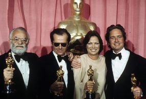 Michael Douglas, Jack Nicholson, Louise Fletcher, and Saul Zaentz at an event for The 48th Annual Academy Awards (1976)