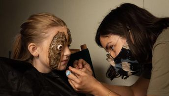 Where's Rose putting on prosthetics to become The Creature