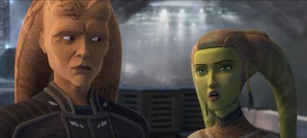 Ferelith Young as Eleni Syndulla with Robin Atkin Downes as Cham Syndulla