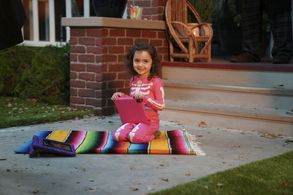 Ella Grace Helton on the set of United We Fall.