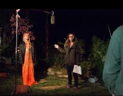 Writer/ Director Sarah Gertrude Shapiro with Anna Camp on the set of Sequin Raze.