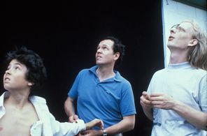 Filming THE MUTILATOR (1983). Actor Trace Cooper, his father director Buddy Cooper and Mark Shostrom. God knows what we 