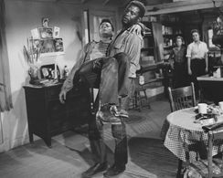 Tony Curtis, Sidney Poitier, Kevin Coughlin, and Cara Williams in The Defiant Ones (1958)
