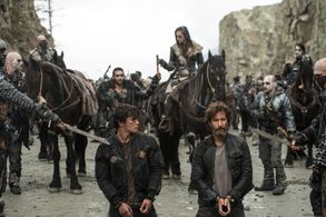 Henry Ian Cusick, Zach McGowan, Bob Morley, and Tasya Teles in The 100 (2014)
