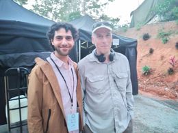 Hero diver Rick Stanton and Artin John on the set of Thirteen Lives