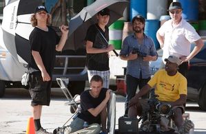 Nick Egan with DP Hilton Goring and stills photographer Gilbert Montoya