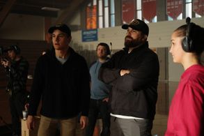 Kyle Misak, Kevin Romeo, and Jon Petro on the set of 