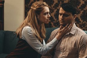 Jessie Vaughn with Adam D. Crain behind the scenes of “A Good Home”