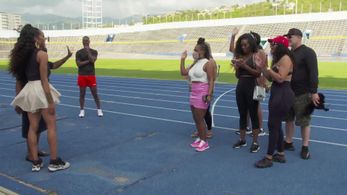 Kenya Moore, Heath Carter, Kandi Burruss, Monyetta Shaw, Aaron Ross, Sanya Richards-Ross, and Olivia 'Babsy' Grange in T