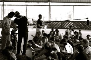 Miguel Drake-McLaughlin and Rufus Lusk capture the campers during their SING competition practice.