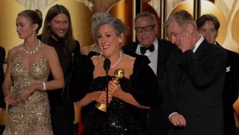 Cillian Murphy, Christopher Nolan, Emma Thomas, Emily Blunt, Ludwig Göransson, and Florence Pugh in 81st Golden Globe Aw