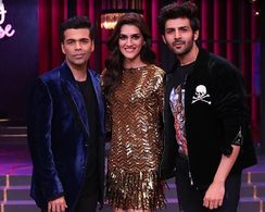 Karan Johar, Kartik Aaryan, and Kriti Sanon in Koffee with Karan (2004)