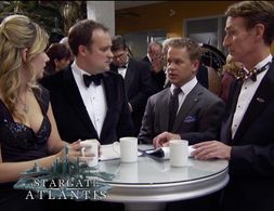 Michael Coleman, Jewel Staite, David Hewlett, and Bill Nye the Science Guy on Stargate: Atlantis.