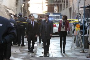 Seamus Dever, Nathan Fillion, and Stana Katic in Castle (2009)