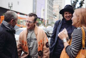 J.T. Gurzi, Brian O'Hare, Autumn de Wilde and Rossie Harris outside Regent Theater, Los Angeles event for Heaven Adores 