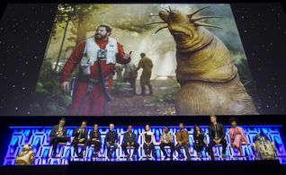 Anthony Daniels, Billy Dee Williams, Kathleen Kennedy, J.J. Abrams, Stephen Colbert, Greg Grunberg, Hassan Taj, Oscar Is