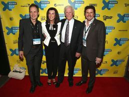 Eugene Cernan, Jan Nanna Cernan, Mark Stewart, and Mark Craig at an event for The Last Man on the Moon (2014)
