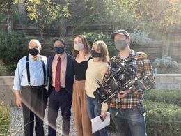 Jessica Ruth Bell, Raymond James Mastrovito, Phillip Andre Botello, Julia Donnell, and Matthew Giblin on the set of As R