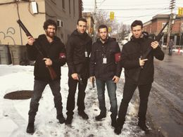 Matthew Binkley and Eric Hicks on set of The Strain (2016)