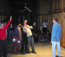 THE LIGHT, filming. R to L: Greg Suddeth, Matt Flynn (director, seated),Brandan Halpin, Richard Comeau, Giovanni Lopes,