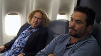 A scene from Airplane VS Volcano with Dean Cain