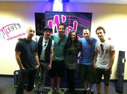 Recording Artist Sarah McMullen with the Canadian Band Simple Plan at Mix 93.3 in Kansas City Sarah McMullen, Pierre Bou