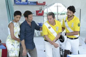 Gary Cole, Mark Feuerstein, Khotan Fernandez, and Reshma Shetty in Royal Pains (2009)