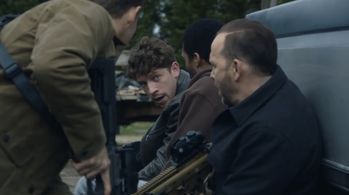 Donnie Wahlberg, Will Estes, Shannon Wallace, and Will Hochman in Blue Bloods: Justifies the Means (2021)