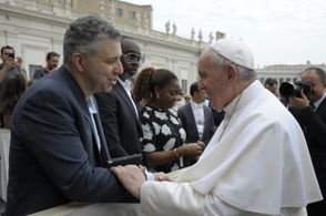 Pope Francis & Evgeny Afineevsky during filming 