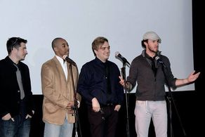 Kyle Thompson, Terrell Gordon, Chad Gurdgiel and Josh Howard speak at the opening night event of Swim