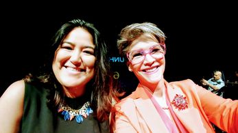 Ashley Alvarez and Kate at the KPCC Unheard LA Storytelling event where Kate told a story that would have Harry Dean Sta