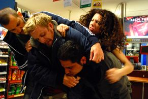 Sebastian Ylvenius, Erik Bolin, Evin Ahmad and Ali Abid in Res Dej Inte!, directed by Richard Jarnhed