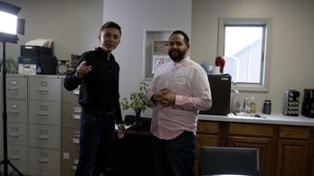 Nigel Butler and Joseph Vassallo on set of Problems Higher Up